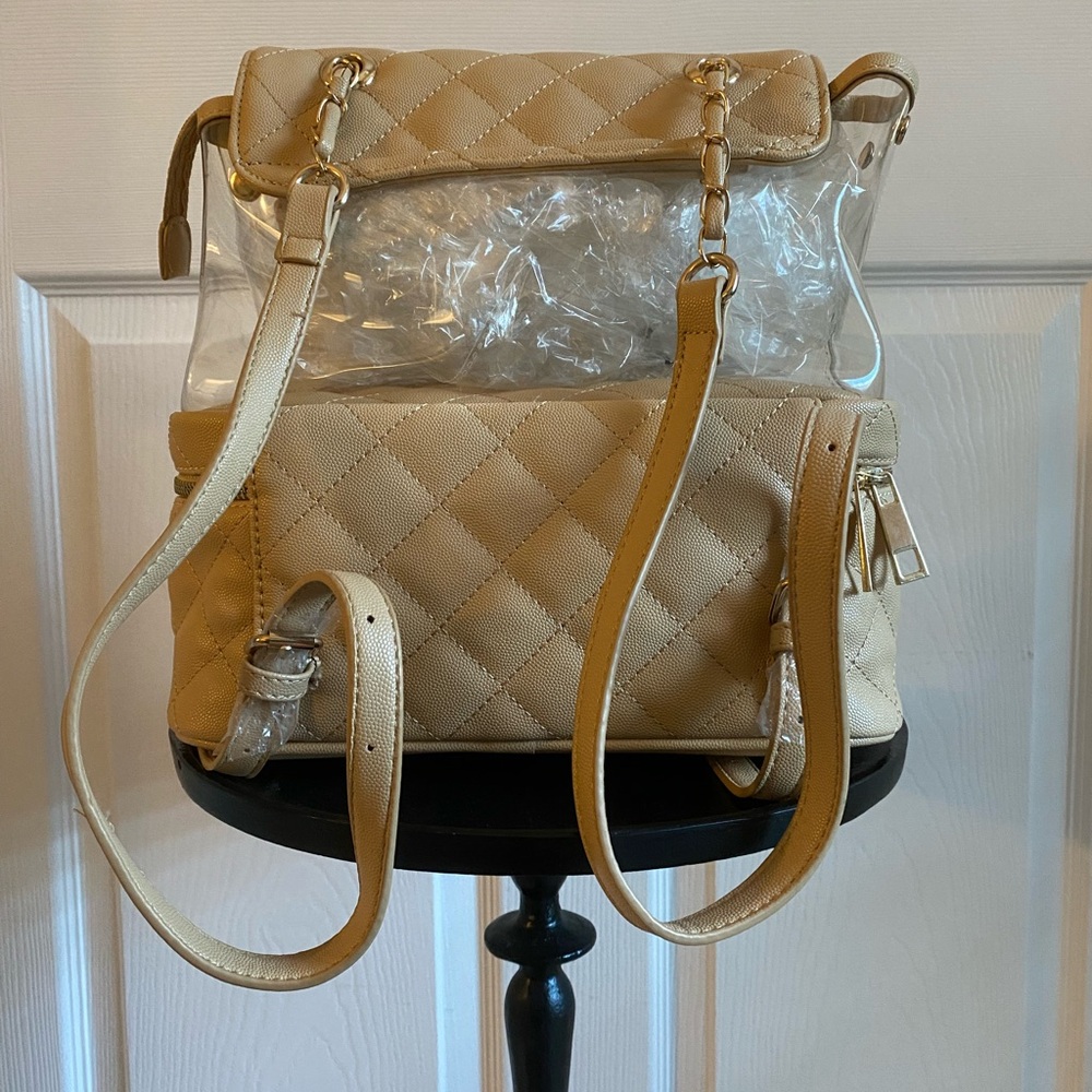 Tan Quilted Backpack with Structured Design - Picture 3 of 3